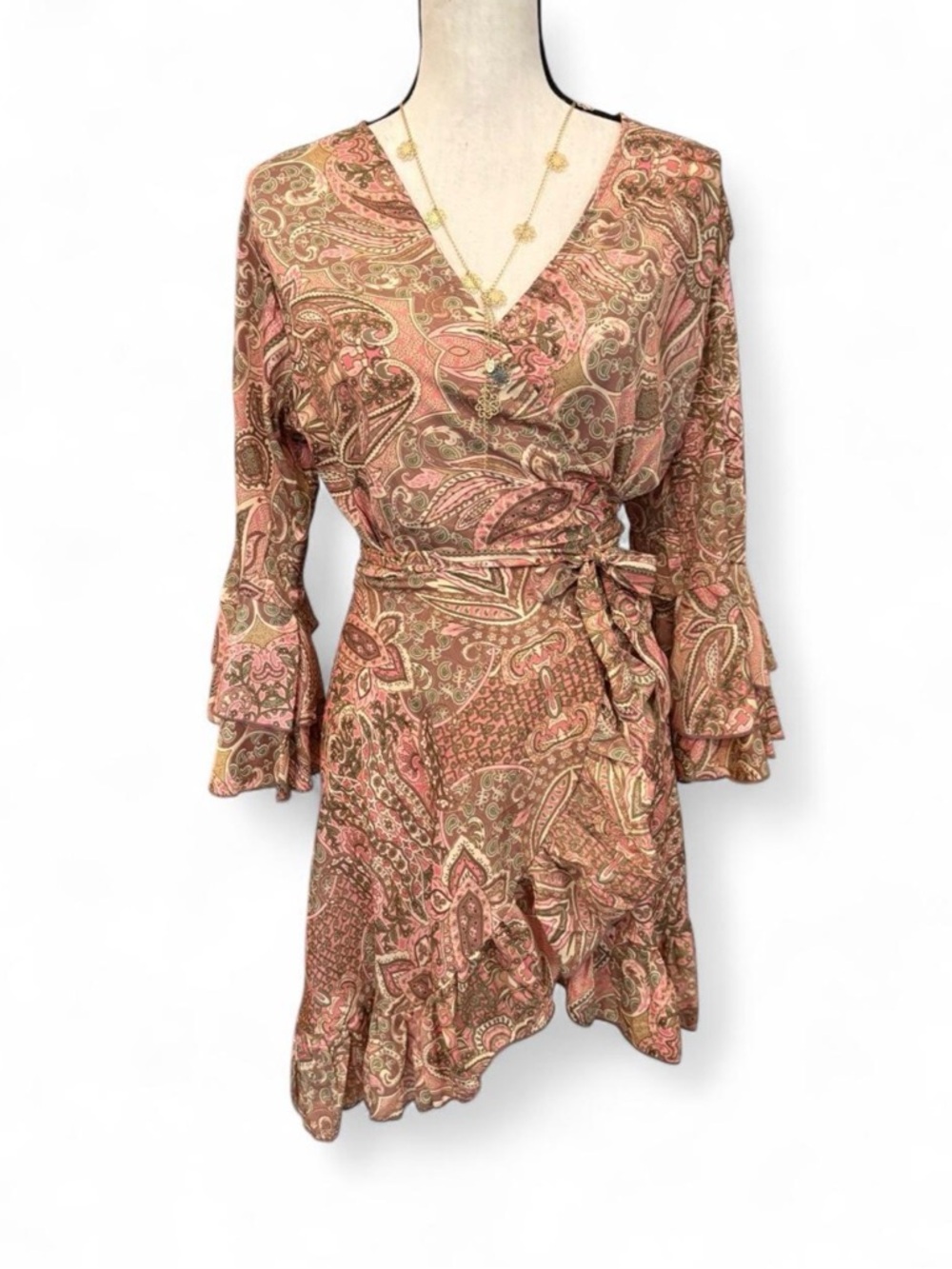 Y Why? Paisley Wrap Dress in Pink and Brown